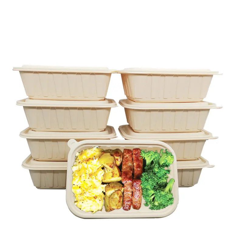 200 Set 1000ml Biodegradável Takeout Deli Food Caixa De Embalagem De Plástico Microwavable Recipiente De Plástico com Tampas