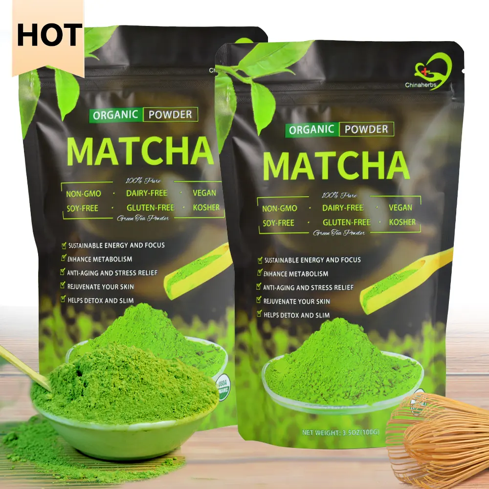 Chinaherbs Vente en gros de poudre de thé vert matcha biologique avec emballage OEM cérémonial cérémoniel de marque privée