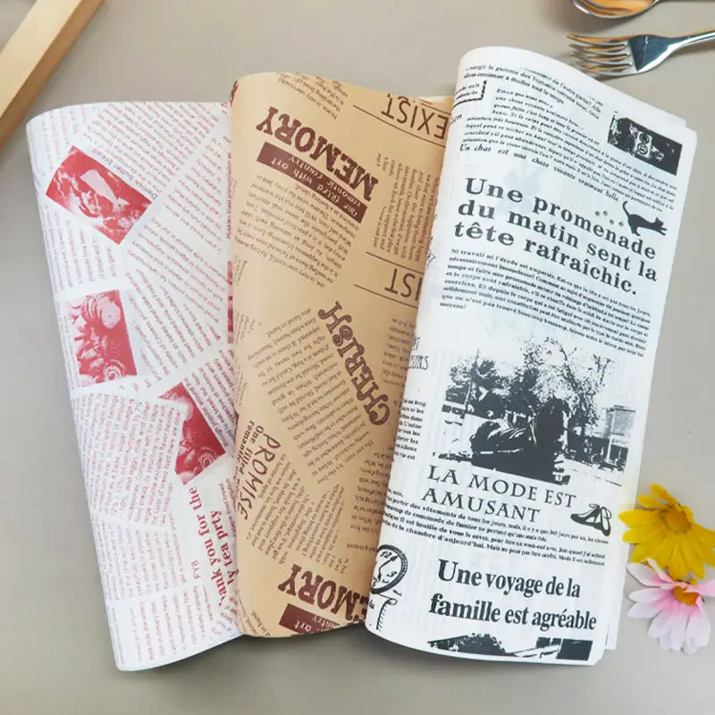 Papel de embrulho personalizado para sanduíche e hambúrguer, papel ecológico à prova de gordura para assar, papel descartável de cera oleada para embalagens de alimentos