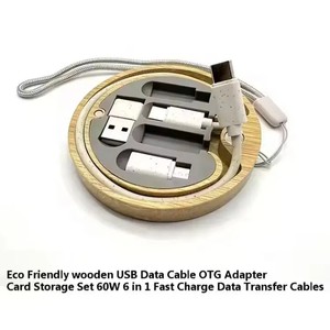 莱莫达2025新款多USB适配器套件竹制储物盒带快速充电口袋电缆套件转换器USB C至C型适配器 - Product Image 2