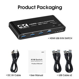 <strong>KVM</strong> <strong>Switch</strong> Splitter USB <strong>3</strong>.0 Switcher 2 In <strong>1</strong> Out 4K 60Hz For Computer Monitor Keyboard EDID PC HDCP 2.2