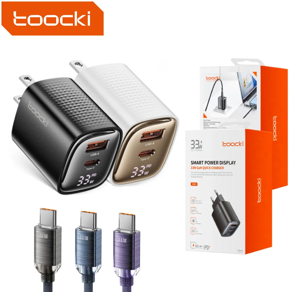 Toocki 2024 trending products led display portable charger gan 33W 30W pd usb type c wall charger for phone pad Game Player