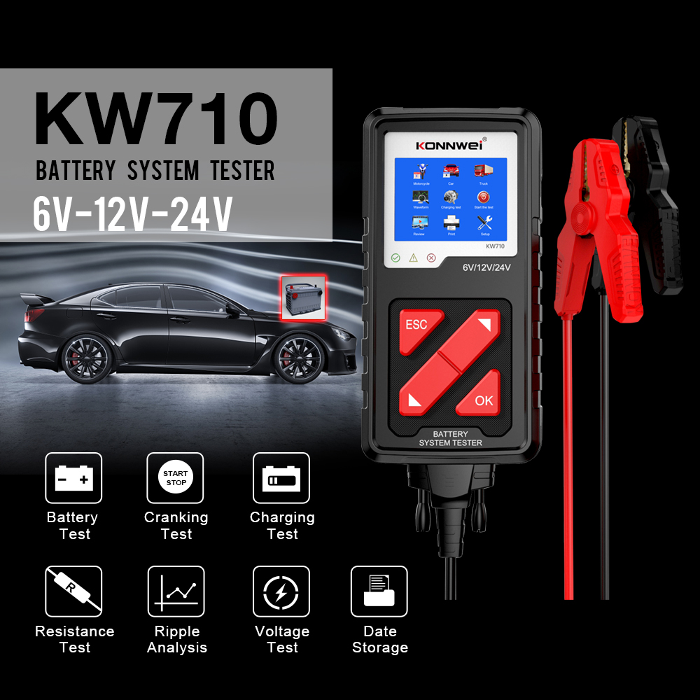 Jiwei-probador de batería inteligente digital, 12v, nueva tecnología, comprobador de habilidad de arranque de coche KW710, directo de fábrica