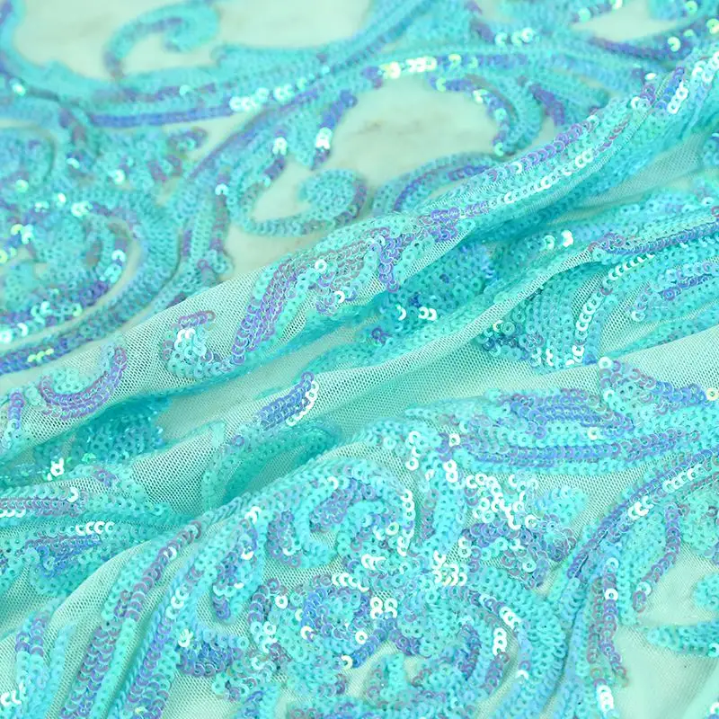 Tela de LICRA elástica 3d para vestido de novia, elegante bordado de malla de color arcoíris con lentejuelas, 2021