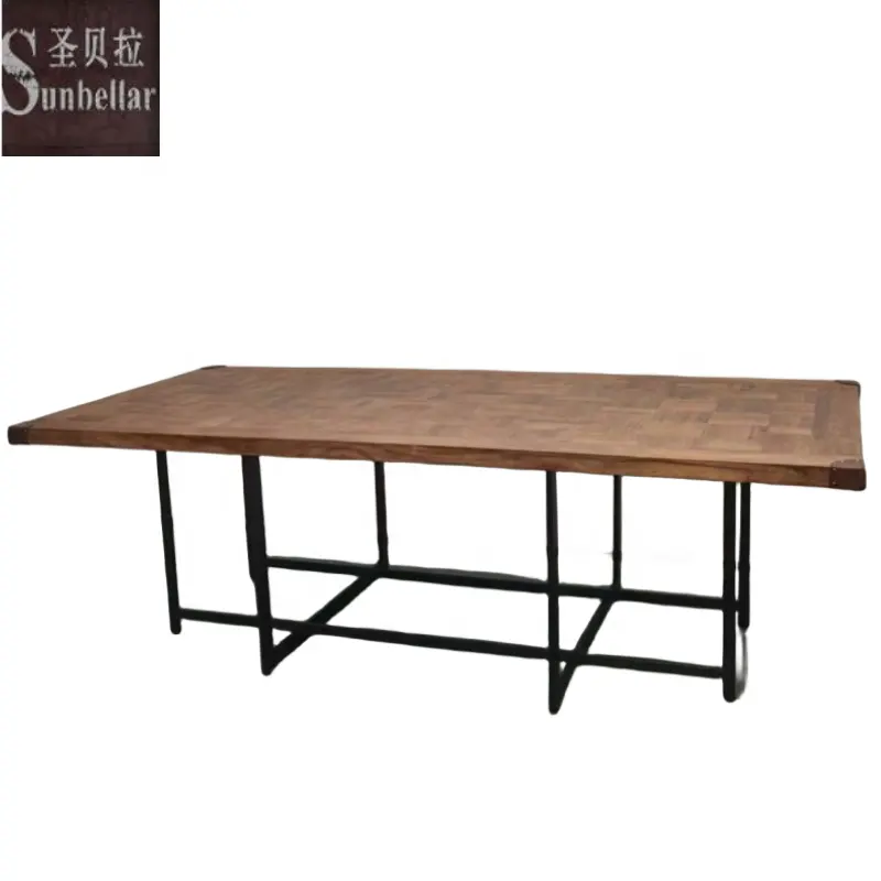 Mesa de jantar em madeira antiga personalizada, suporte de ferro e metal de 240 cm, mesa de madeira para conferências, design industrial, para sala de jantar