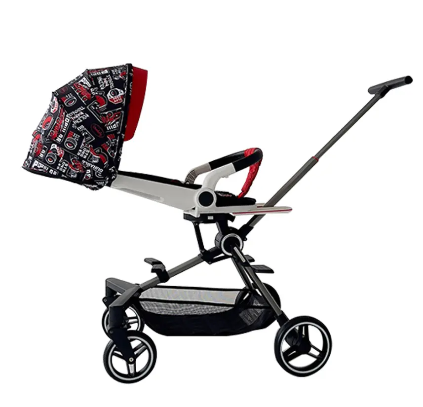 Bebelux carrinho de bebê dobrável, carrinho de bebê com rotação 360 e almofada confortável, encosto de ajustamento para mamãe, carrinho de bebê para viagem