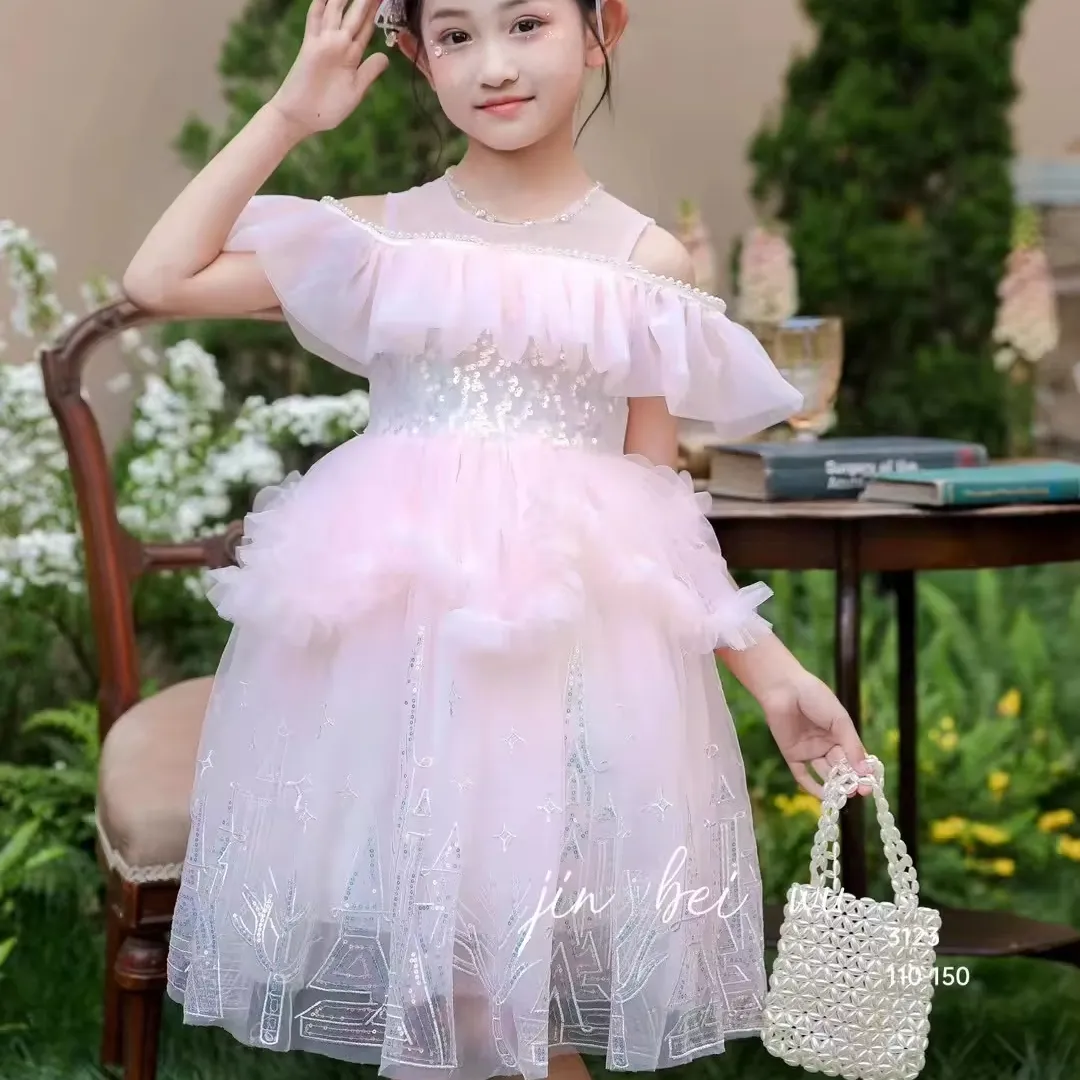 Vestido infantil de princesa para festa de aniversário de bebês, fantasia de piano para show de casamento e flores, ideal para meninas, 2025