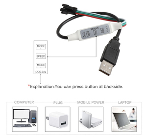 Миниатюрный USB RGB светодиодный контроллер SP002E для WS2812B WS2812, 5 В постоянного тока, 3 клавиши, Пиксельная Светодиодная лента Dream Color, модуль JQ Light - Product Image 5