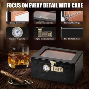 Cigar <strong>Humidor</strong>, Cedar Wood <strong>Humidor</strong> Cigar Box, Glass Top Desktop <strong>Humidor</strong> with Front Hygrometer, Humidifier, Divider - Product Image 5