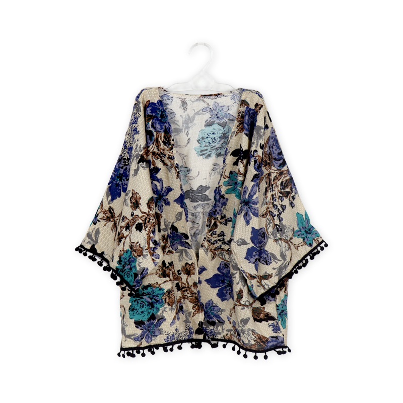 Stampa floreale vintage blu base avorio