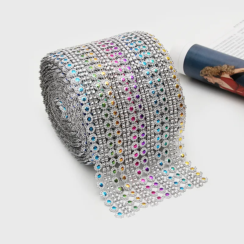 Shiny Flower Decorative Rhinestone Lace Trim Diamond Mesh Wrapped Roll Crystal Crafts Rhinestone Ribbon