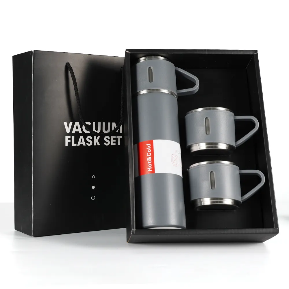 3Pcs Vacuum Flask Set Stainless Steel Thermos 500ml Vacuum Insulated Thermal Bottle and Cups for gift