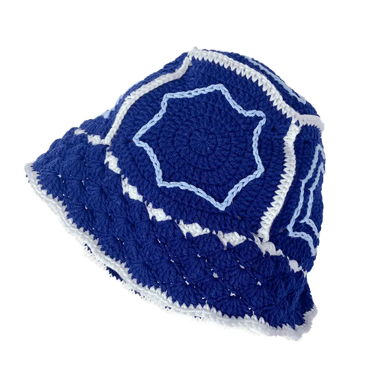 Chapéu de malha com aba redonda, chapéu tipo crochê feito à mão, chapéu de balde, chapéu de malha floral para inverno, gorro feminino