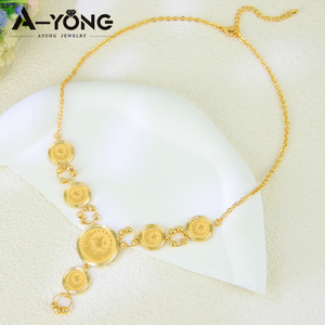 Set di gioielli in oro 21k di lusso in stile arabico classico Set di collana da donna moneta turca di alta qualità per la festa di nozze - Product Image 4