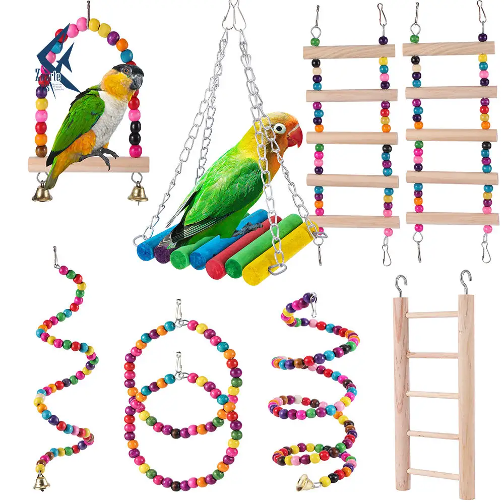 Conjunto de brinquedos de pássaros, brinquedos de treinamento para mastigar, pequenos, papagaio, pendurado, gaiola, poleiro, brinquedos com escada, suprimentos para animais de estimação, 1 peça