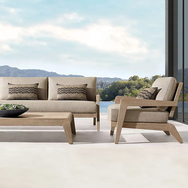 Hiện đại sang trọng Đồ nội thất ngoài trời Patio phòng chờ vườn sofa dây duy nhất dệt tựa lưng Gỗ Tếch sofa ngoài trời