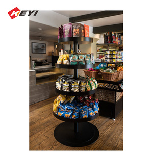 Özelleştirilmiş siyah dairesel 4 katmanlı aperatif ekran rafları süpermarket alışveriş emtia metal sergileme standı - Product Image 1