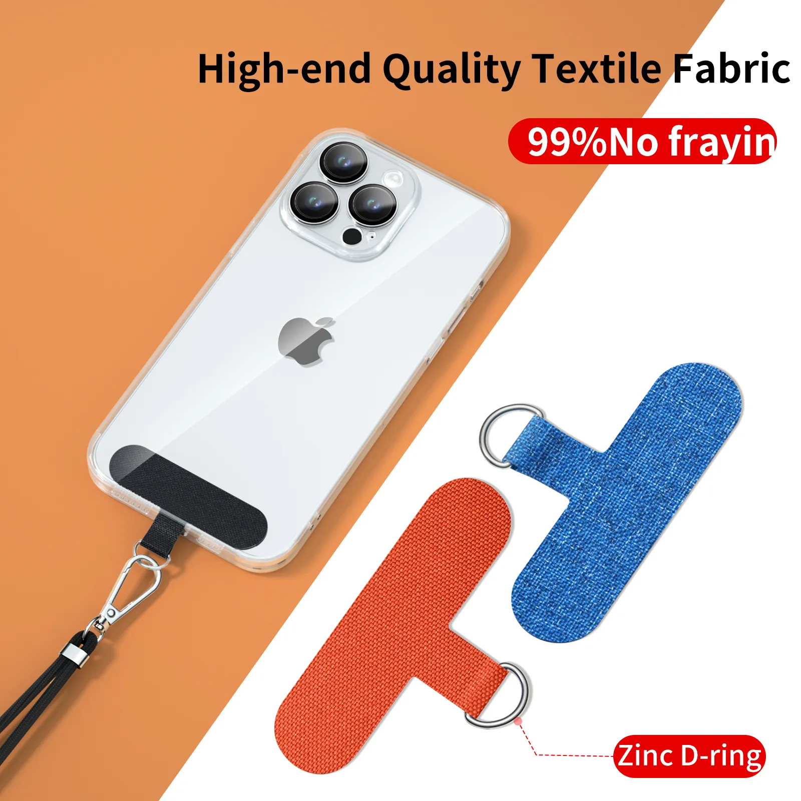 High-End Universal Fabric Cell Phone Lanyard with Durable Ropes and D-Ring Patch Shape Fabric Clip for Mobile Phone Straps