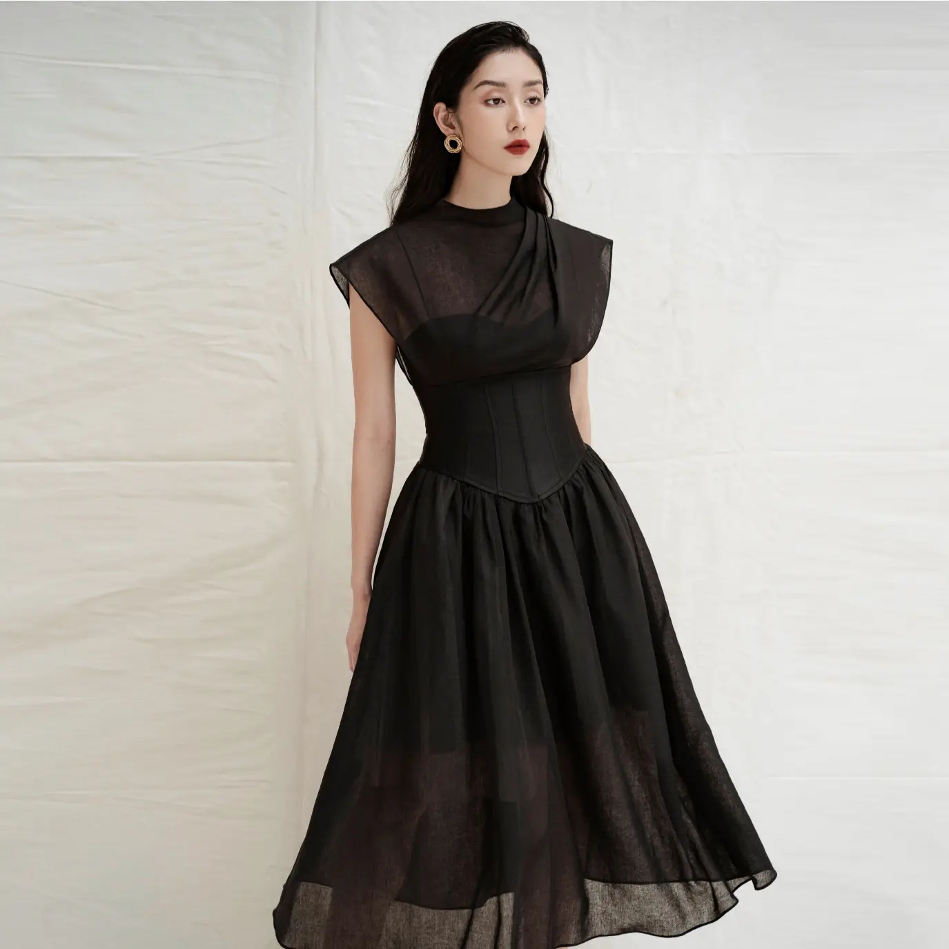 Vestido longo elegante de cintura alta sem mangas para emagrecer, vestido de noite transparente preto, novidade da moda primavera 2022