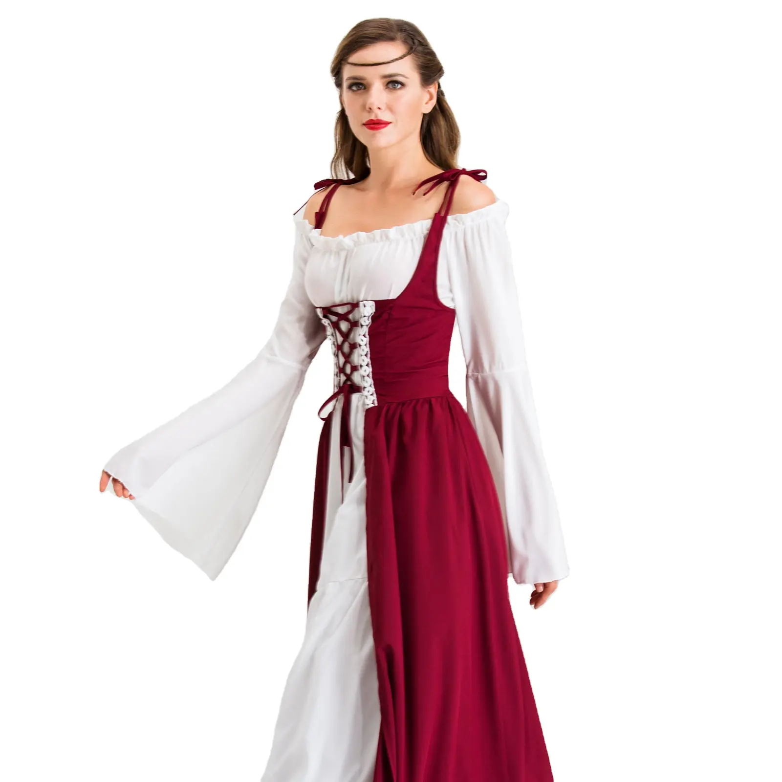 Traje medieval renascentista halloween, feminino, vintage, traje cosplay, vestido longo, baixo