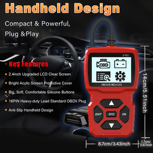 V750车载诊断2汽车代码扫描仪OBDII故障代码阅读器检查12v汽车发动机灯诊断工具1996 + 1年保修 - Product Image 3