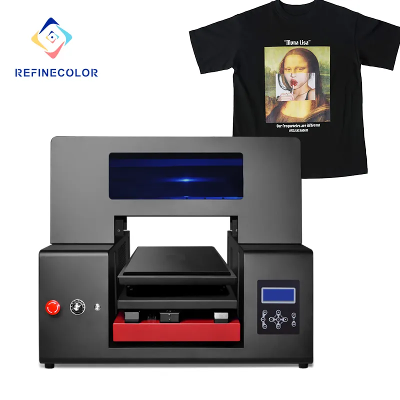 Impressora de tinteiro refinecolor dtg, impressora de tamanho a3, com software rip, direto a camiseta, máquina de impressão de roupa