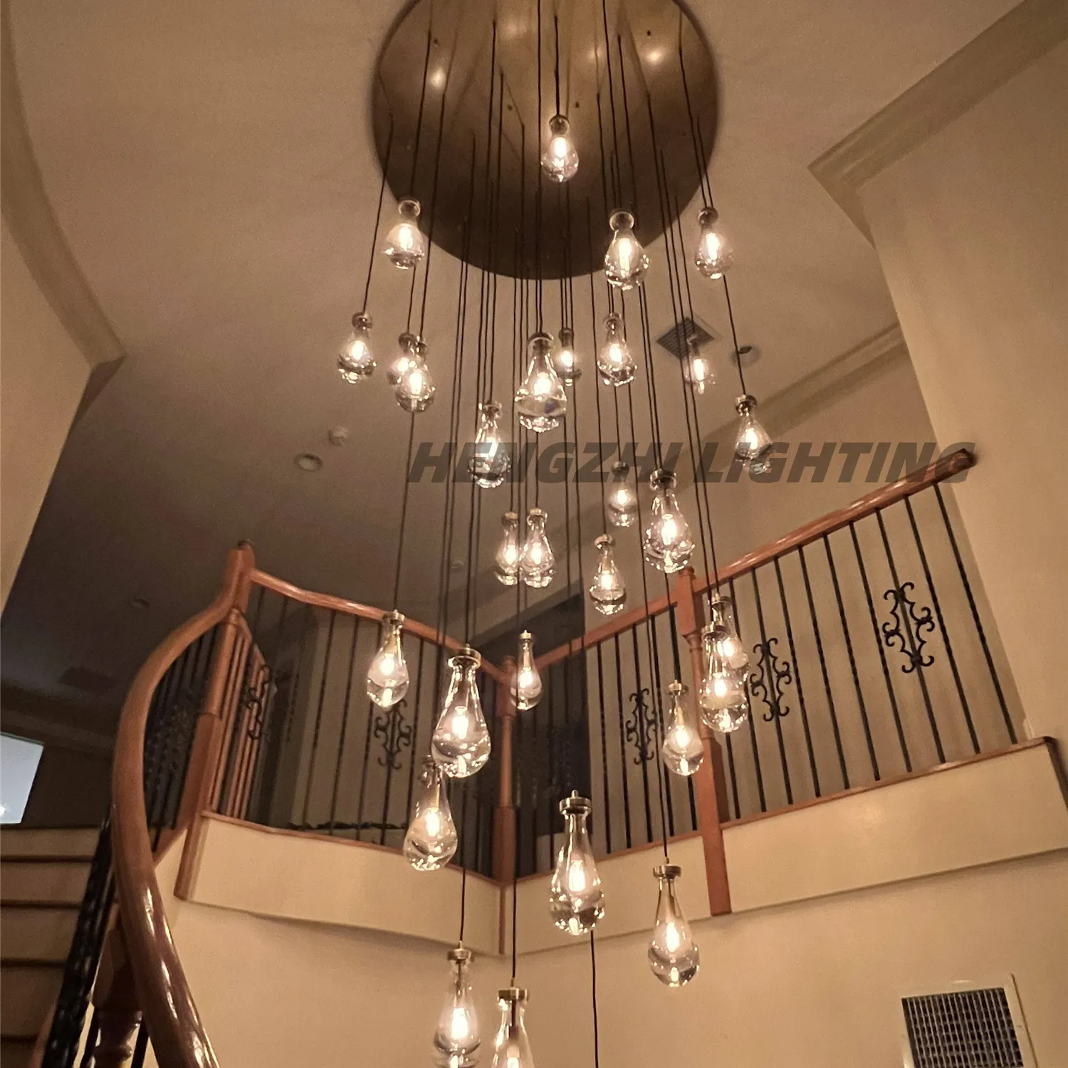 מודרני טיפת גשם תליית אורות יוקרה מלון לובי מדרגות דופלקס דירה קישוט מתקן אורות עגול נברשת 60 "46"