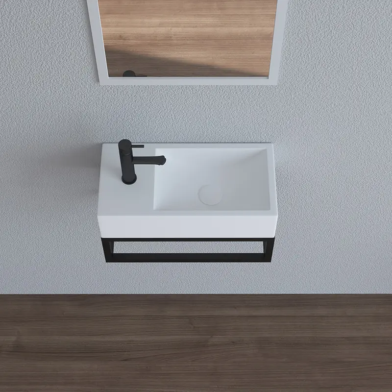 Ciotola per lavabo da bagno rettangolare a parete con superficie solida in marmo strutturato di piccole dimensioni