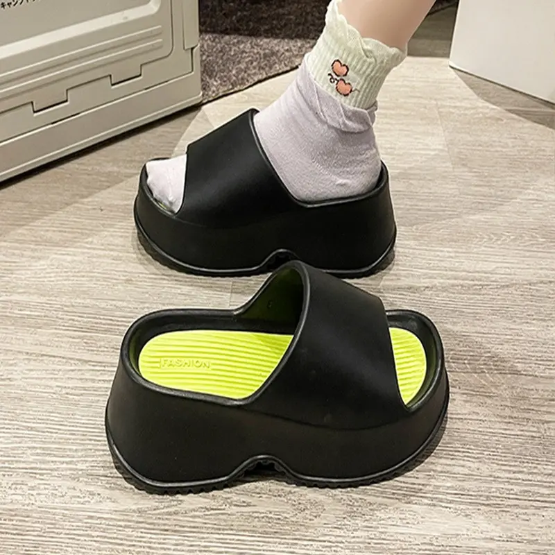IDOIT en Stock EVA contraste Color OpenToe Slide Slip On Lazy plataforma fina medias zapatillas para mujer zapatilla