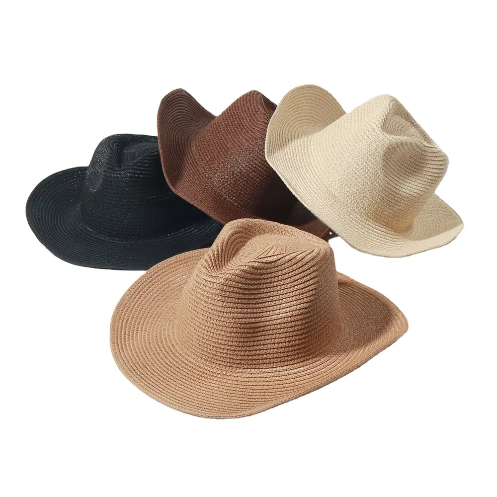 Colorful Vintage Men and Women Cowboy Rolled Brim Straw Cowboy Hat