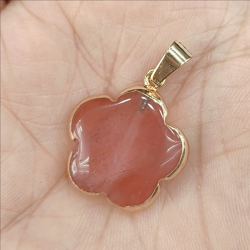 Moda 20MM altın kaplama kenar çiçek şekilli fantezi jasper doğal taş kolye kadınlar için cilalı şifa kuvars takı hediyeler - Product Image 5