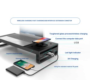 PC Screen Stand <strong>Computer</strong> <strong>Monitor</strong> Riser with Extended USB Port Wireless Charging <strong>Function</strong> for Home Office and Keyboard Storage - Product Image 3