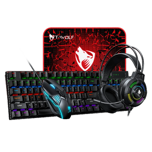 VONN TF700 4 en 1 teclado ratón auriculares Mousepad Combo LED con cable 3 teclas teclado para Juegos de oficina ordenador de escritorio - Product Image 1
