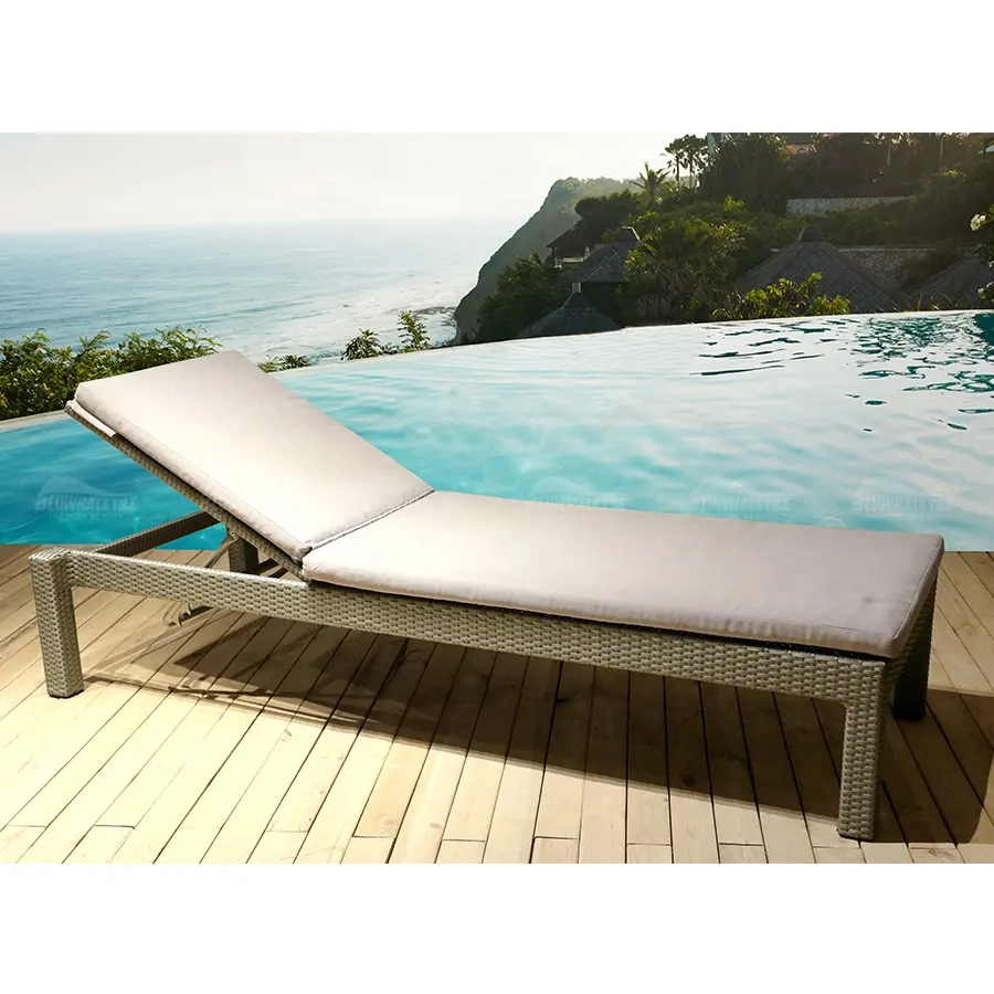 Mobiliário exterior baleias cinza rattan ajustável, para jardim piscina cadeiras com almofada
