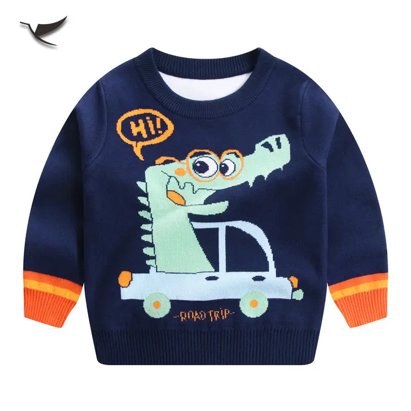 Wholesale Winter Children's Clothing Dinosaur Pattern Pullover Sweater Cartoon Knitted Kids Boys Cotton Sweater