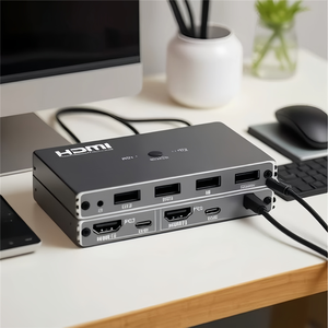 4K 60HZ <strong>KVM</strong> USB <strong>Switch</strong> <strong>2</strong> PC Computer <strong>2</strong> in <strong>1</strong> Out <strong>2</strong>.0 Audio Video Access Switcher 2x1 Shared Display