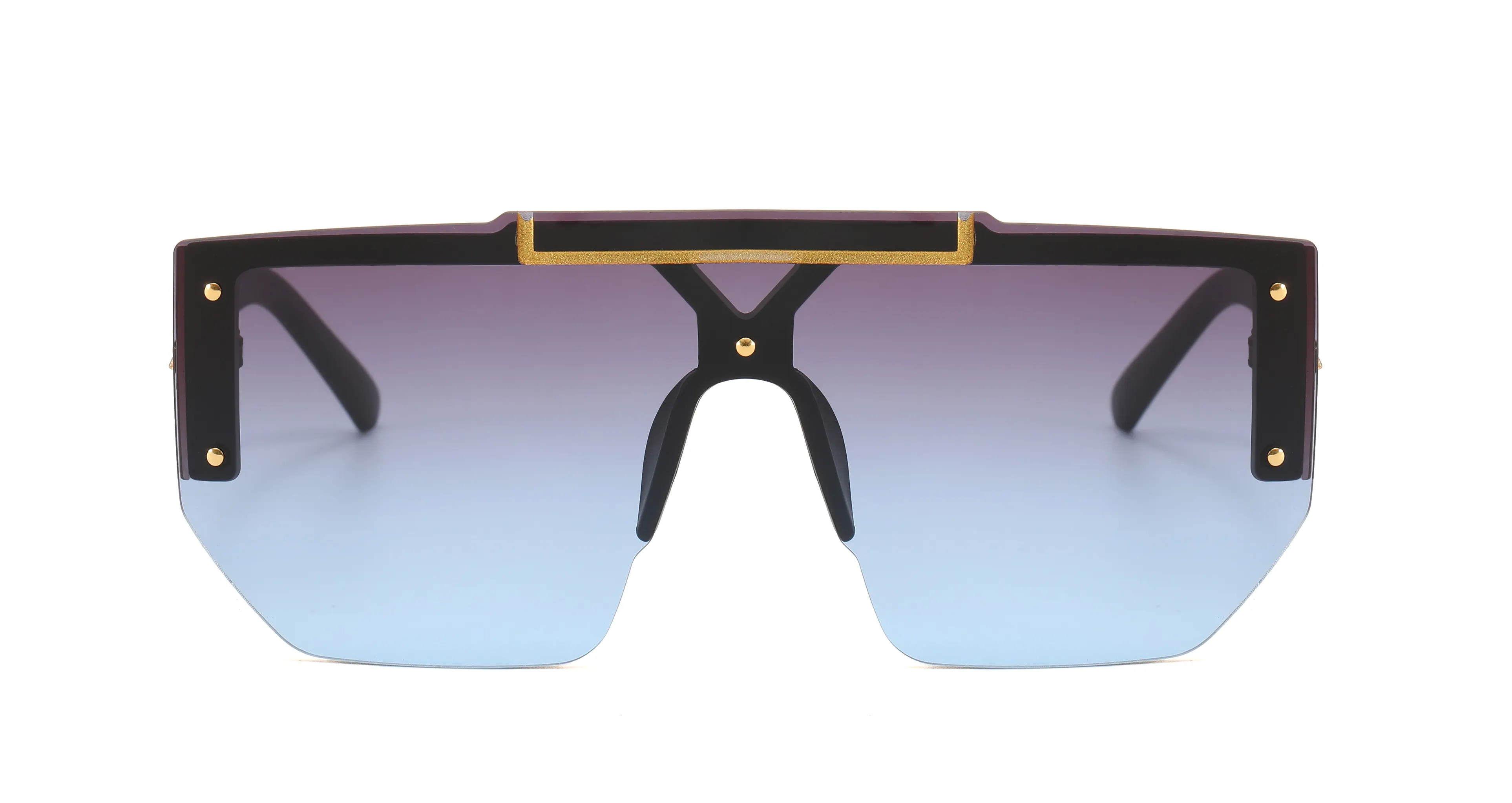Fashion Large Rim Polygonal Sunglasses One-Piece Oversized Rivet Glasses Italian Design Sunglasses 2023 New UV Protection Glasses