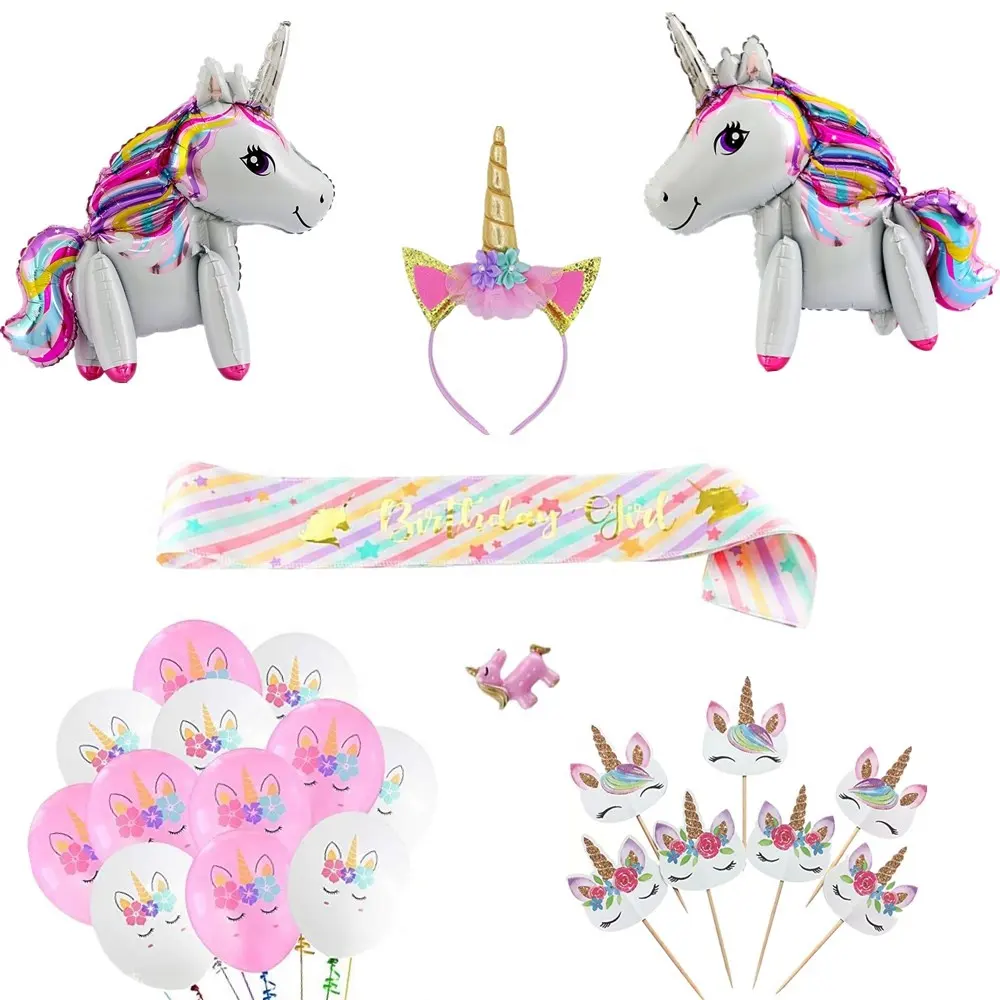 Sıcak yeni Unicorn tema doğum günü partisi Favor dekorasyon malzemeleri Unicorn balonlar kanat bandı parti süslemeleri