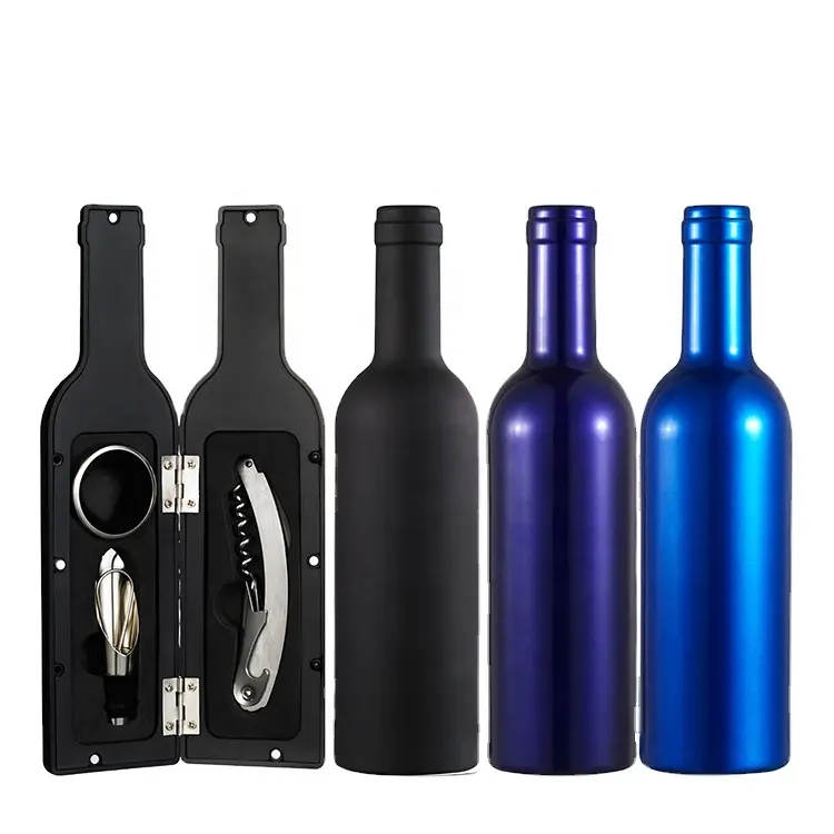 Garrafa em forma de garrafa de aço inoxidável, venda quente, conjunto de presente, em formato de garrafa, vinho