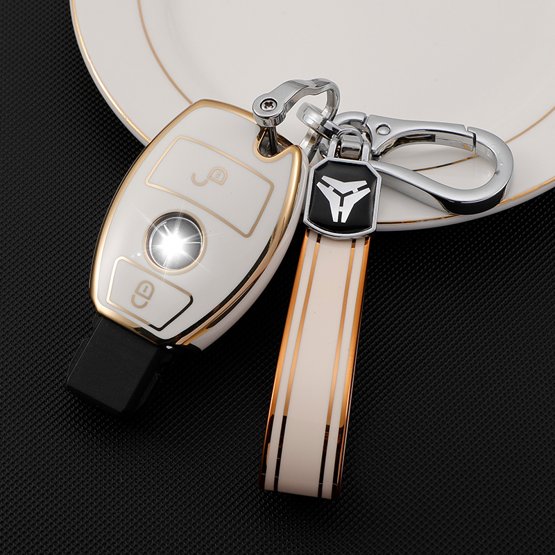 2 button cover+TPU keychain-white