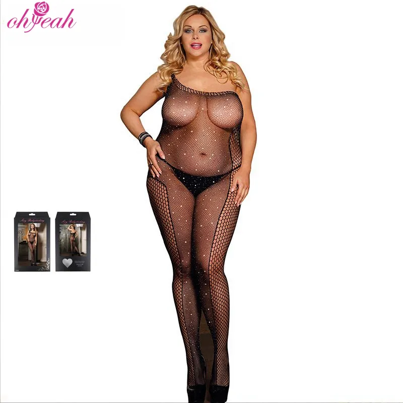 بالاضافة الى حجم Fishnetdres ضيق نايلون جوارب الجسم Bodystocking Crotchless مثير إغراء