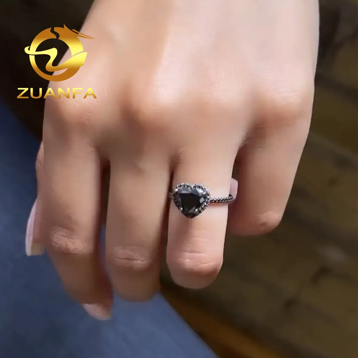 Anello in Moissanite nero da 1 carato a forma di cuore in oro 10k anello di fidanzamento moissanite con certificato GRA S925 anello in argento diamante cuore