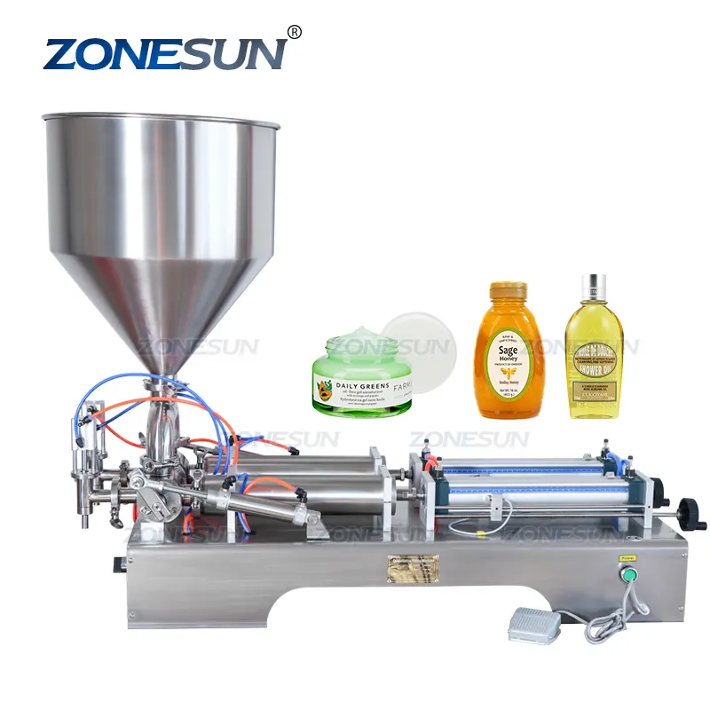 ZONESUN-ZS-GT2 crema de agua de dos cabezales, champú, loción hidratante, aceite cosmético, pasta de miel, máquina rellenadora de alimentos