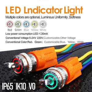 LANBOO 16mm 16A interruttore a levetta in metallo ad alta corrente IP65 impermeabile pulsante vendite dirette della fabbrica con indicatore 5-24V 220V - Product Image 5
