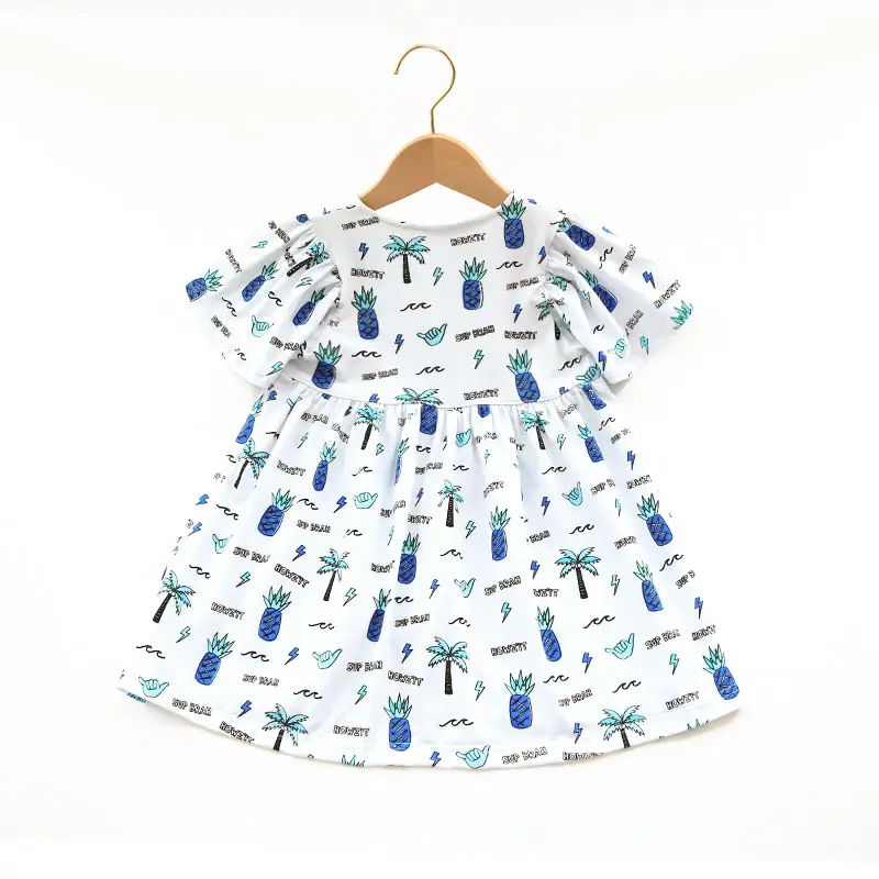 Blue Custom Knitted Cotton Dress For Children Kids Ruffle Long Sleeve Girls Christmas Dress