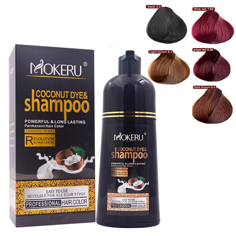 Champú personalizable para cubrir el cabello, tinte para el cabello de coco, Color marrón oscuro, Color gris, 500ml, venta al por mayor