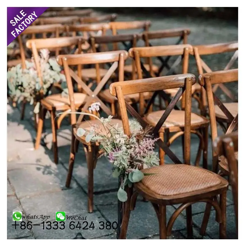 Foshan Vintage apilable adulto X Back fiesta evento boda muebles de madera maciza sillas cruzadas