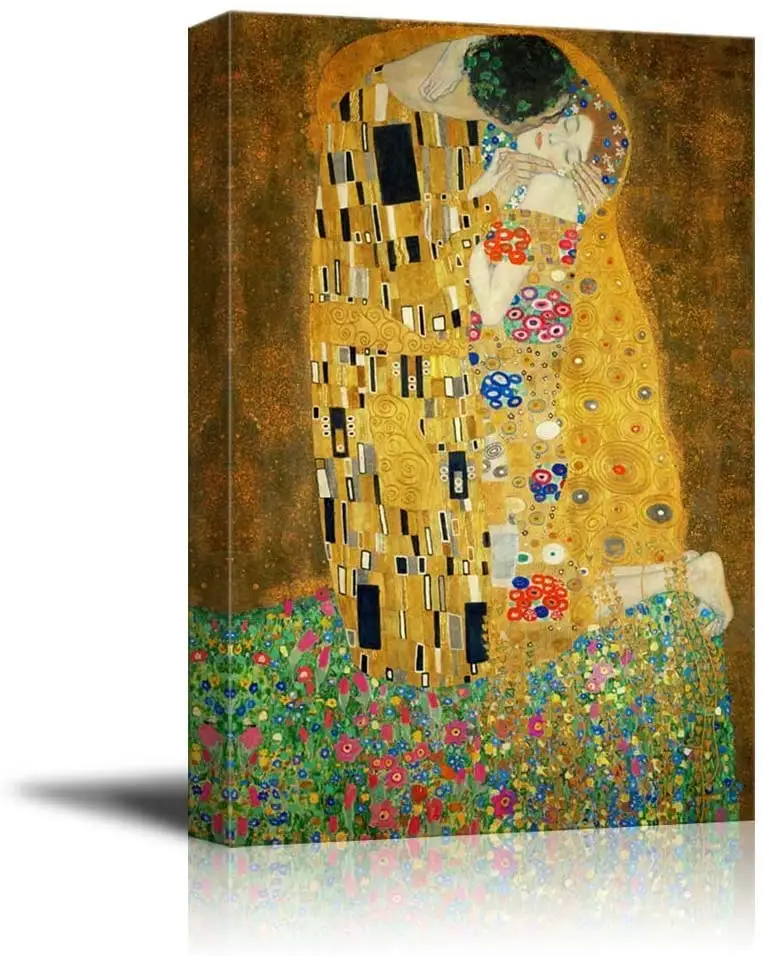 Lukisan Abstrak Terkenal Modern Hotel Foil Emas Kanvas Seni Dinding Van Gogh Gustav Klimt Lukisan Minyak Dilukis Tangan