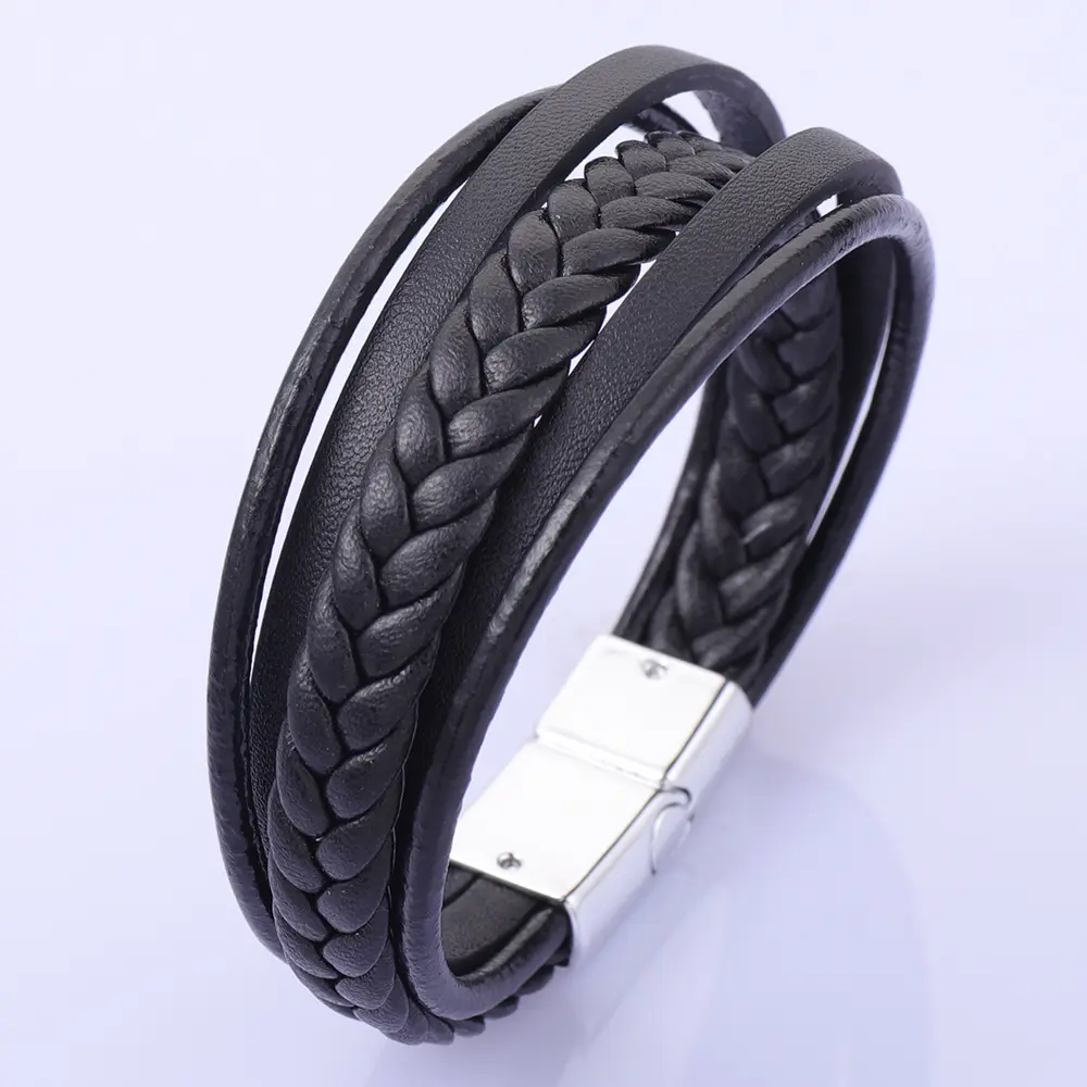 Trendy Lederen Armbanden Mannen Rvs Multilayer Gevlochten Touw Armbanden Voor Mannelijke Vrouwelijke Armbanden Sieraden