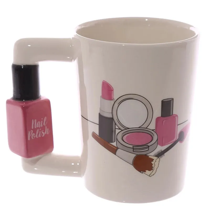 Yaratıcı seramik kupalar kız araçları güzellik kiti özel oje kolu çay kahve kupa bardak kişiselleştirilmiş kupalar kadınlar için